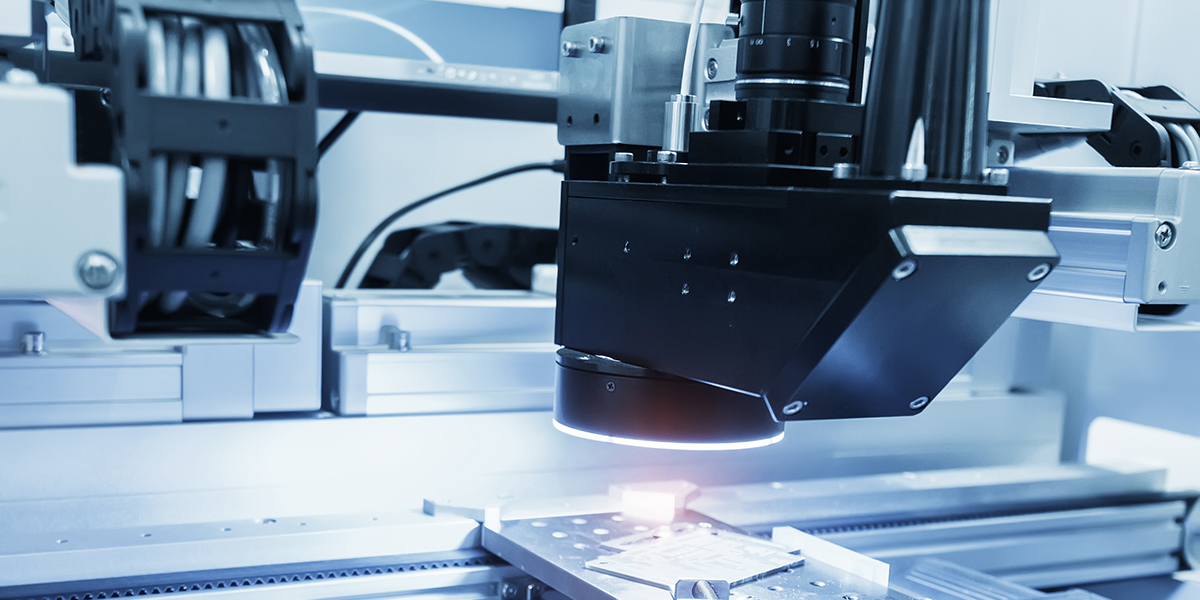 PCB Processing on Robotic machine visual system working in factory